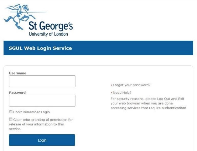 Web login screen