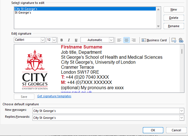 Adding a City email signature to Outlook