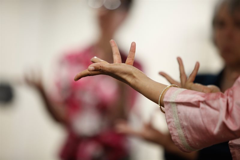 Picture of a hands at a movement workshop.