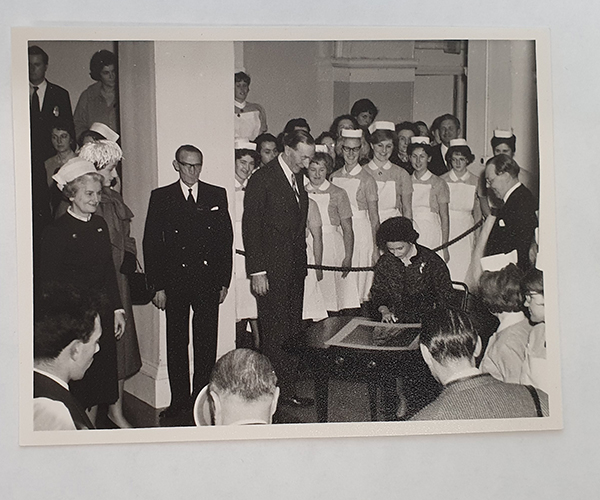 Queen Elizabeth II is welcome to St George's Hospital Medical School in 1962.