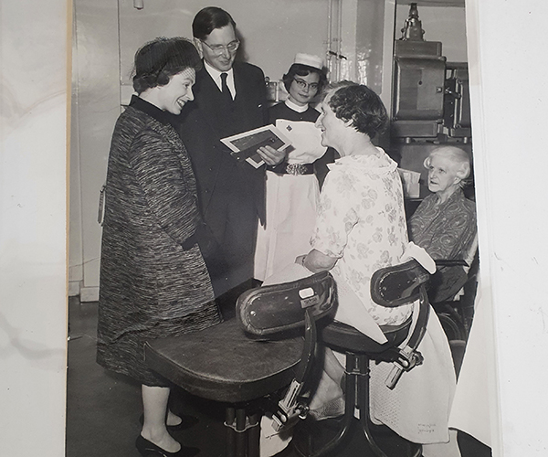 Queen Elizabeth II speaks to staff at St George's during her visit in 1962.