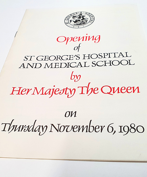 Programme from the opening of St George's Hospital and Medical School by Her Majesty the Queen on Thursday 6 November 1980.