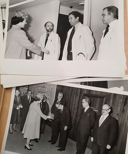 Photographs from the opening of St George's, showing Queen Elizabeth II meeting staff.