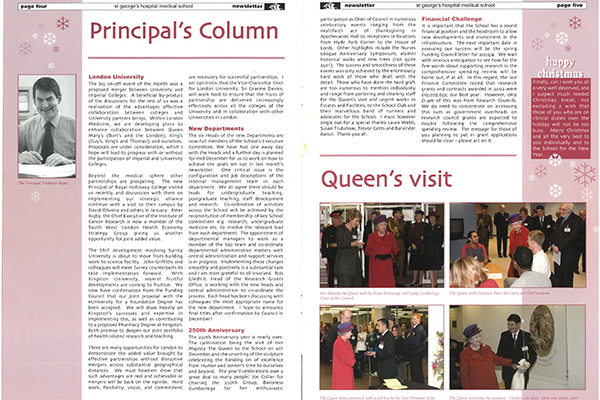 St George's newsletter covering Queen Elizabeth II's visit to St George's in 2002.