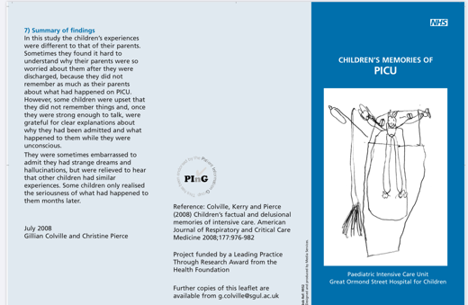 A screenshot of the childrens memories of picu document